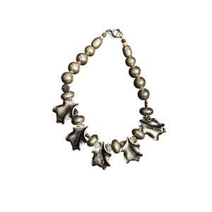 Vintage Pauline Rader Signed Statement Necklace Silver Tone Beads Unique Chunky‎